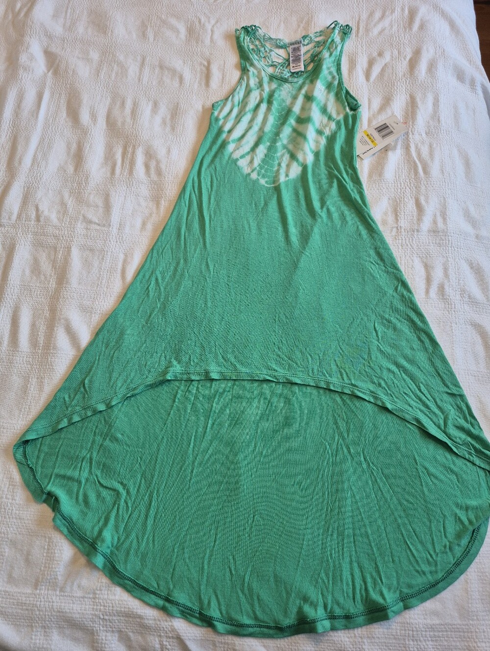 Guess girls 10/12 green hi low dress tye dye effect top sleeveless NWT